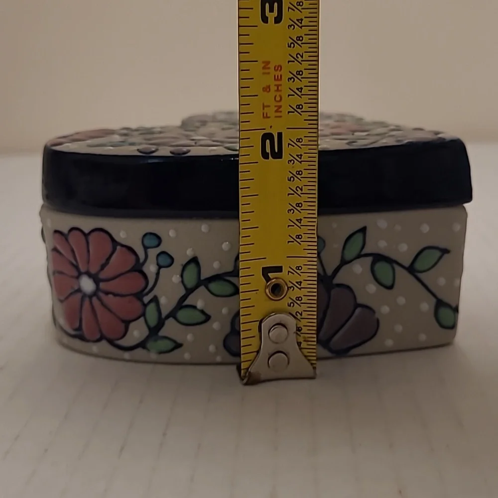 Handmade Mexican Floral Heart Shaped Trinket Box /Stash Box
